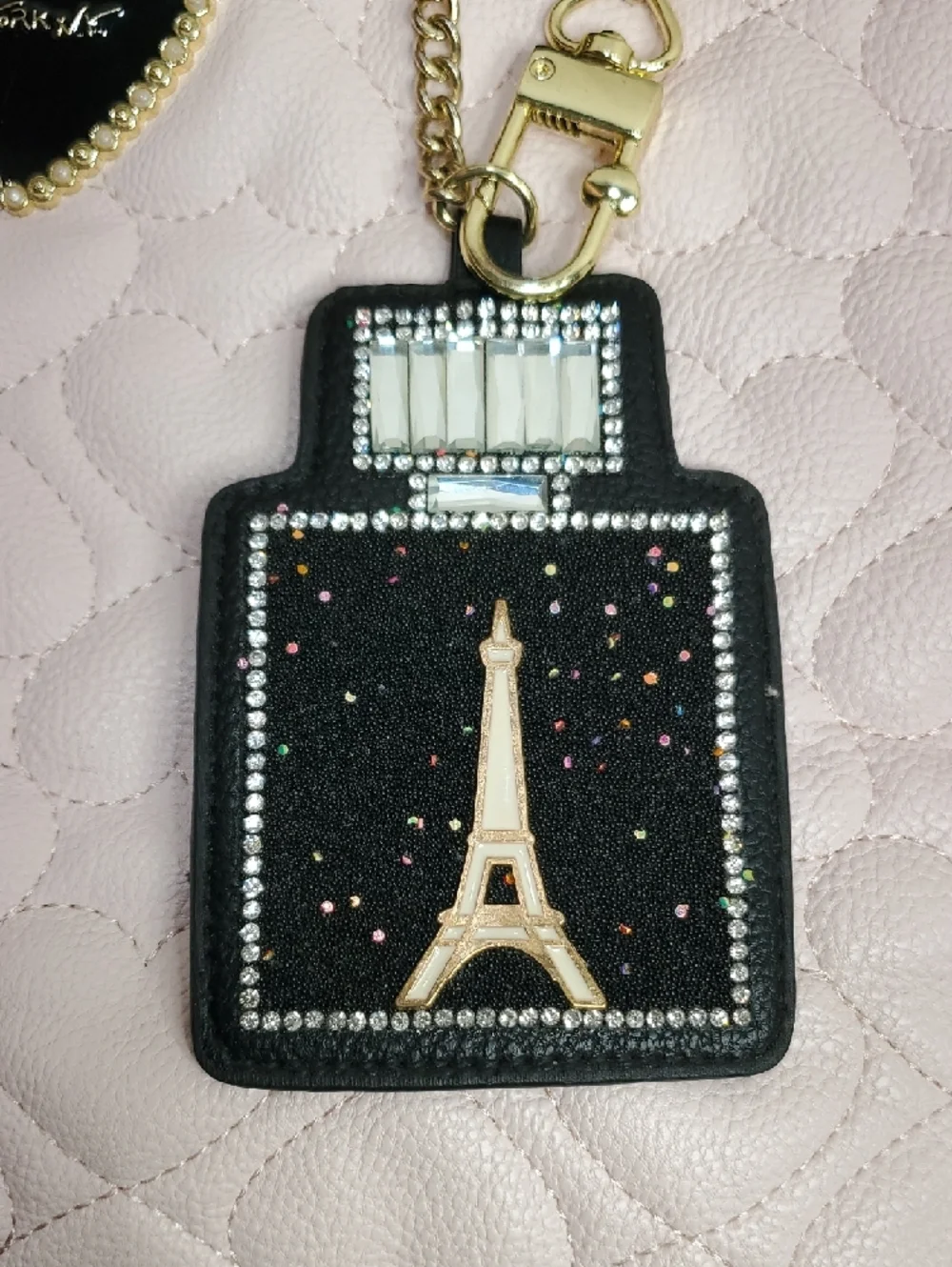 Betsey Johnson Heart Quilted Pink Black Grey Satchel Eiffel Tower Bag Charm
